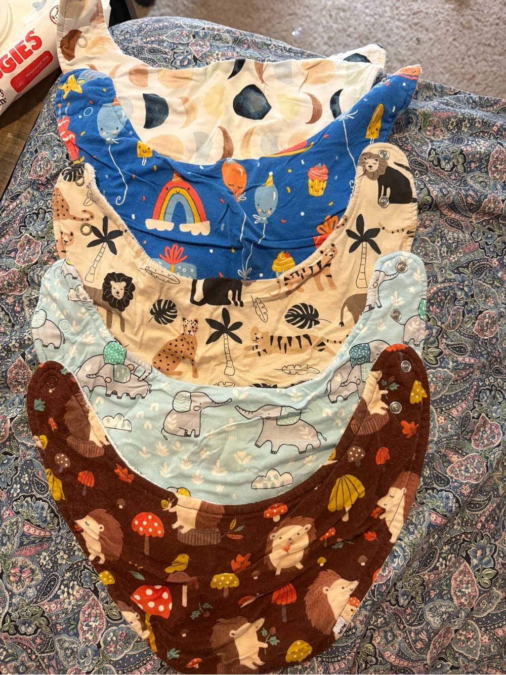 Set of 6 Little Sleepies Baby Bandana Bibs - Colorful Animal & Nature Prints